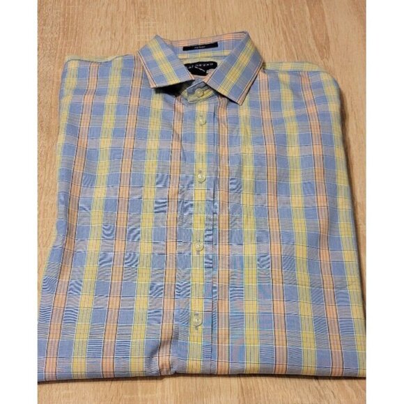Lands End Mens Blue & Yellow Plaid Long Sleeve Button Up Shirt Sz 16.5 / 37 Tall - Picture 1 of 7
